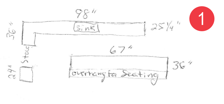 Kitchen sketch with countertop dimensions